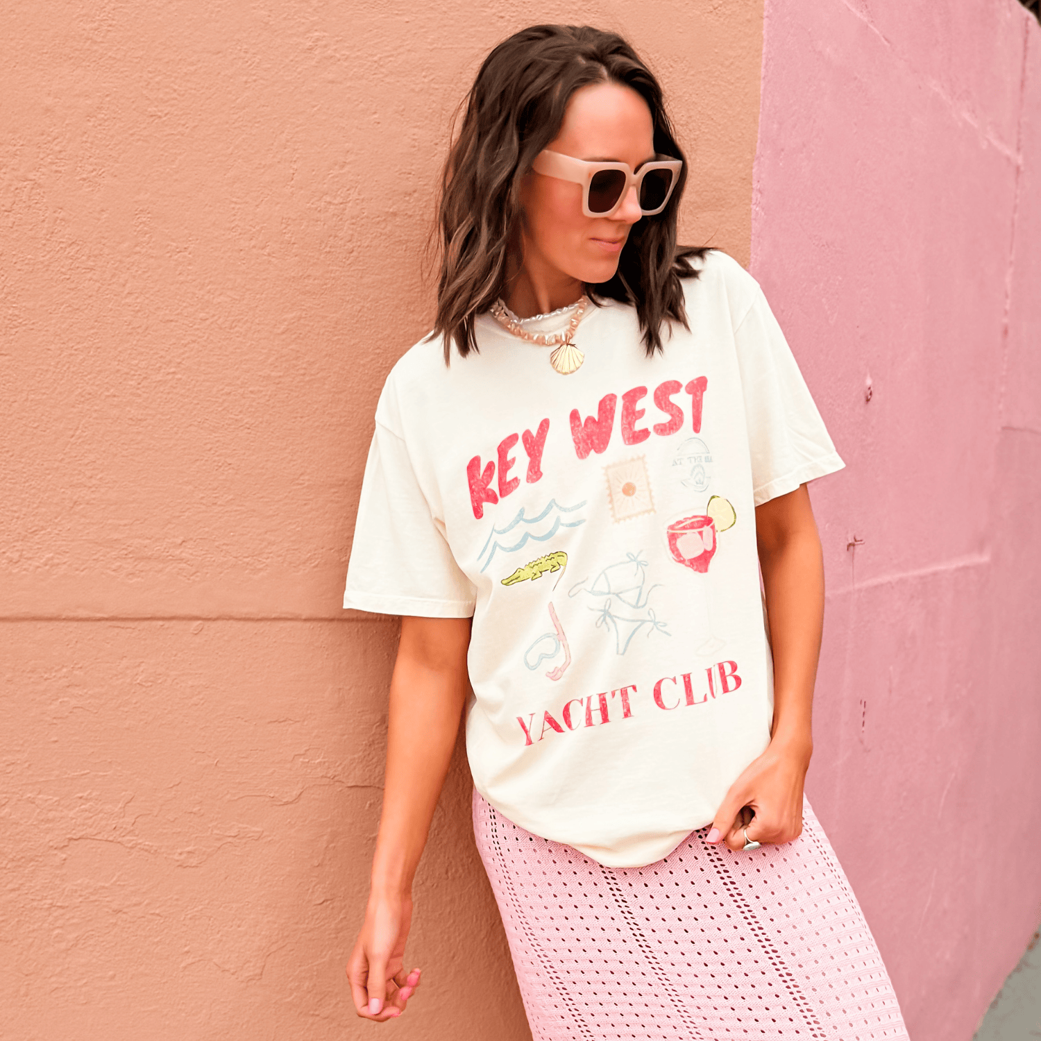 model wearing Key West Yacht Club Tee