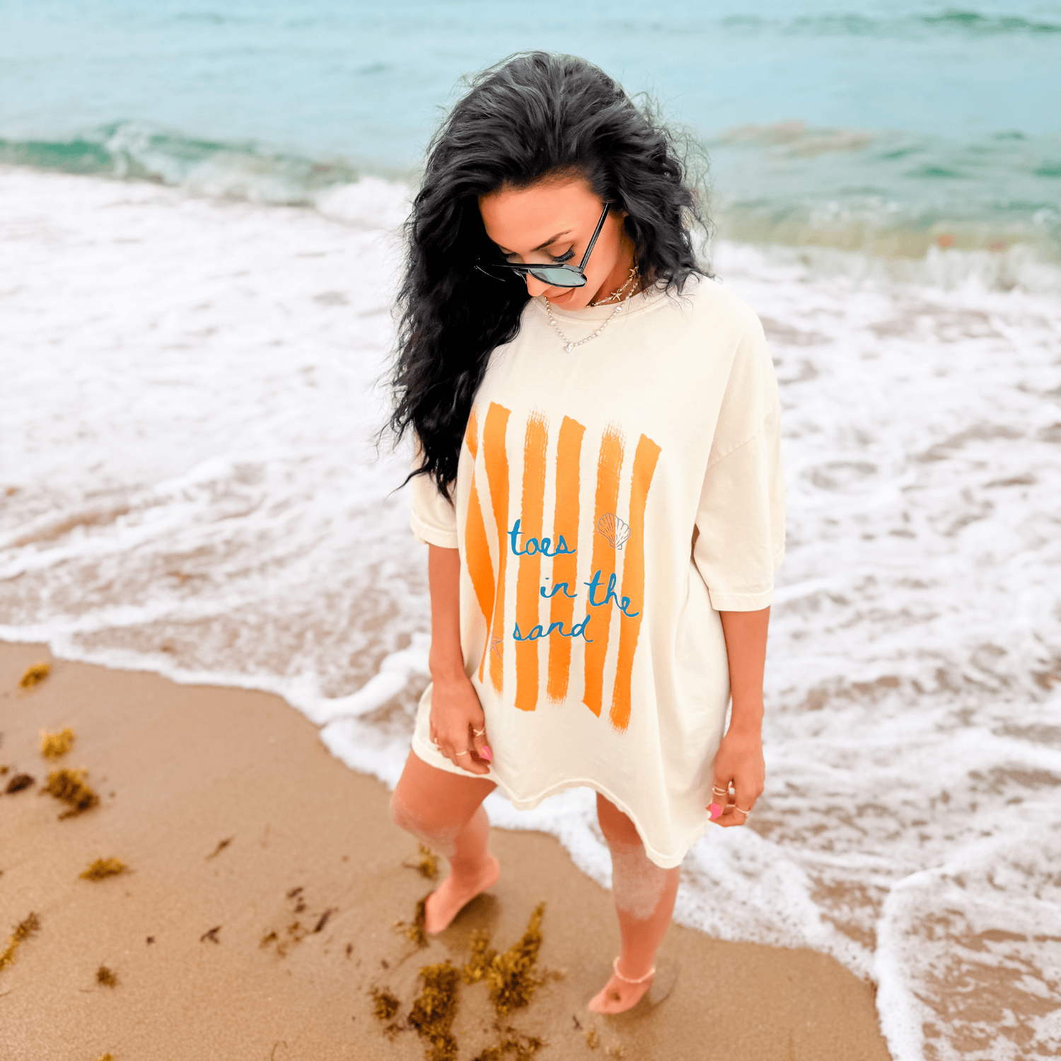model wearing Toes In The Sand Tee