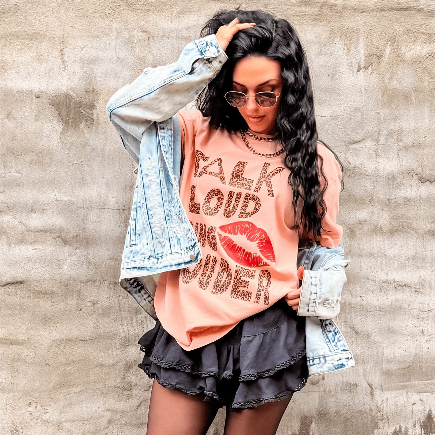 model wearing Sing Louder Tee