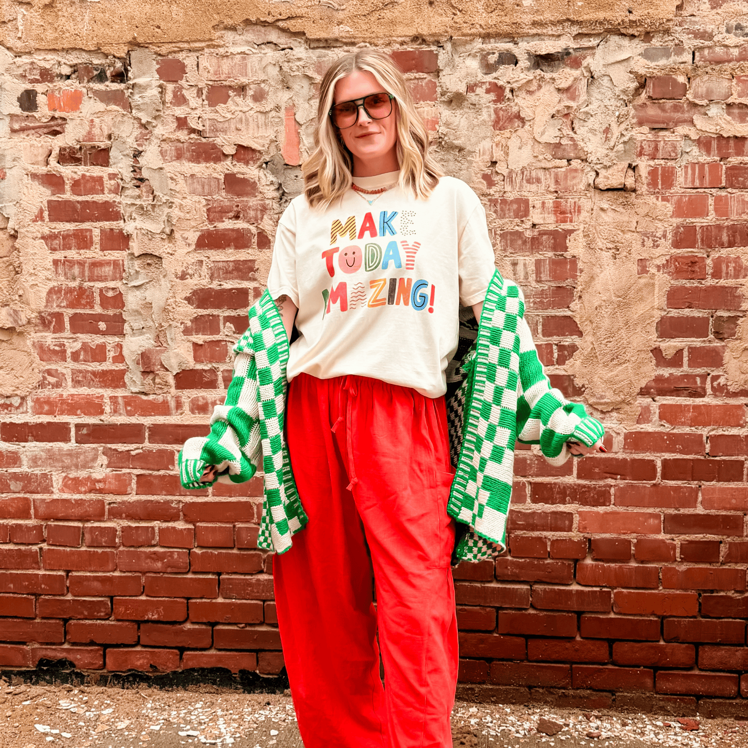 model wearing Make Today Amazing Tee