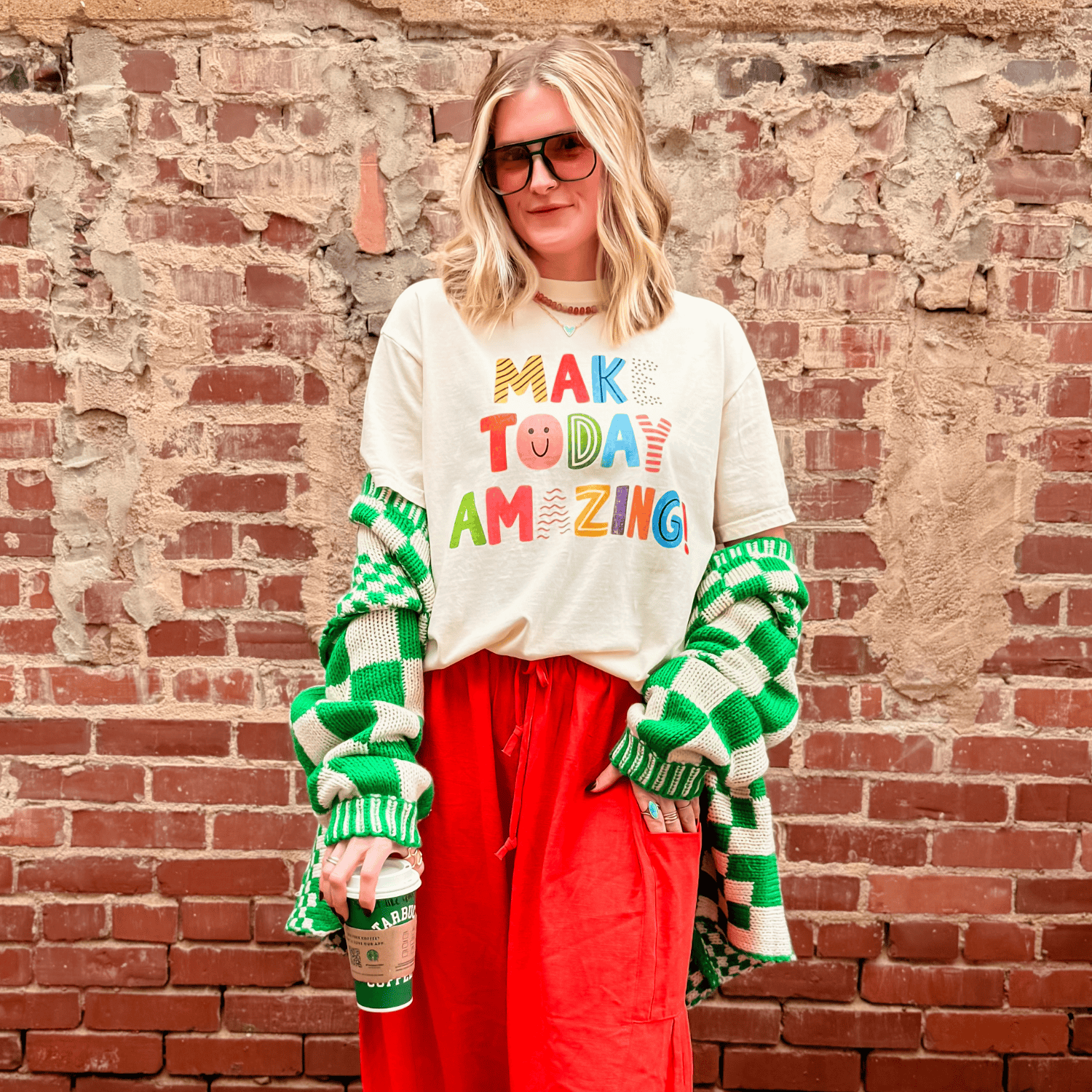 model wearing Make Today Amazing Tee