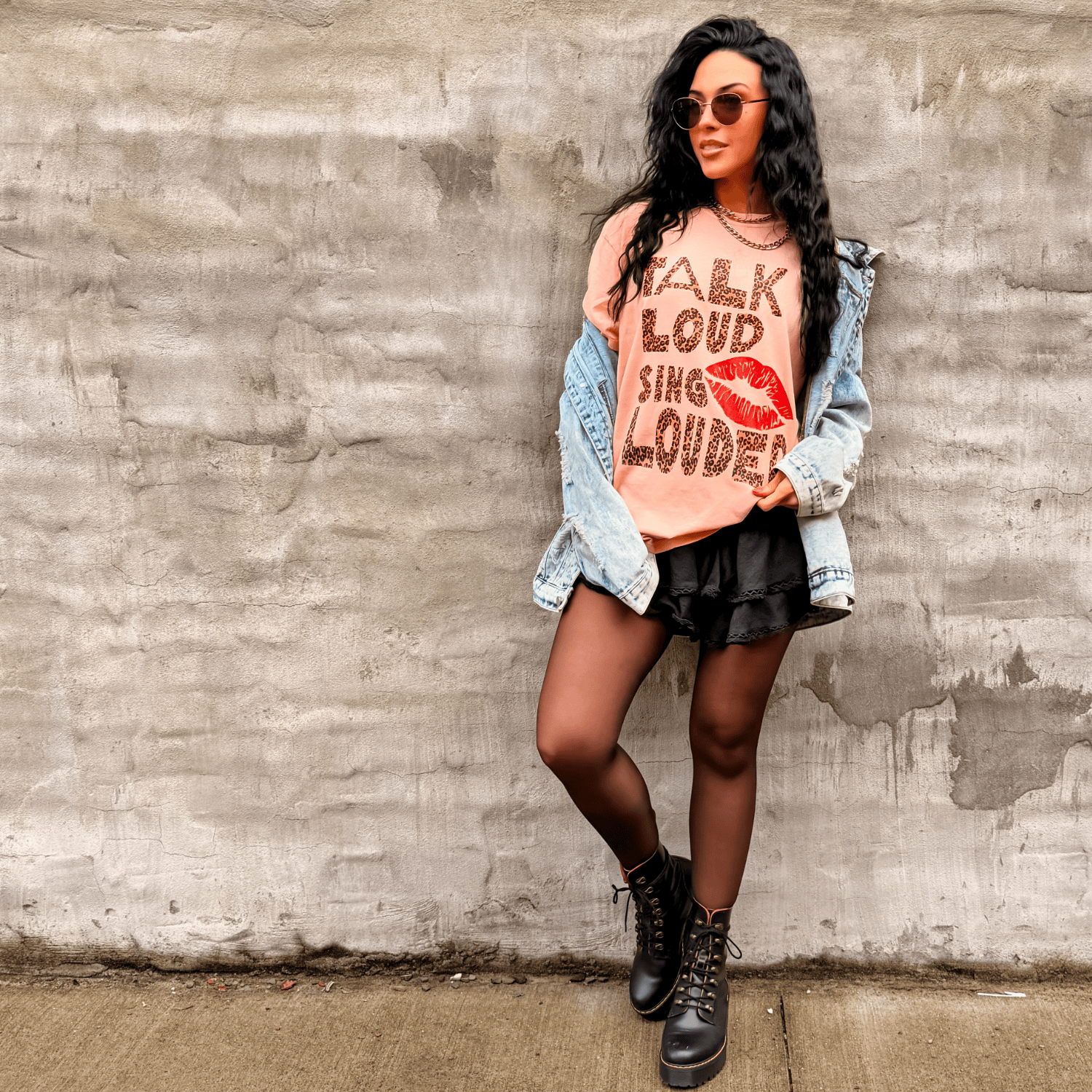 model wearing Sing Louder Tee