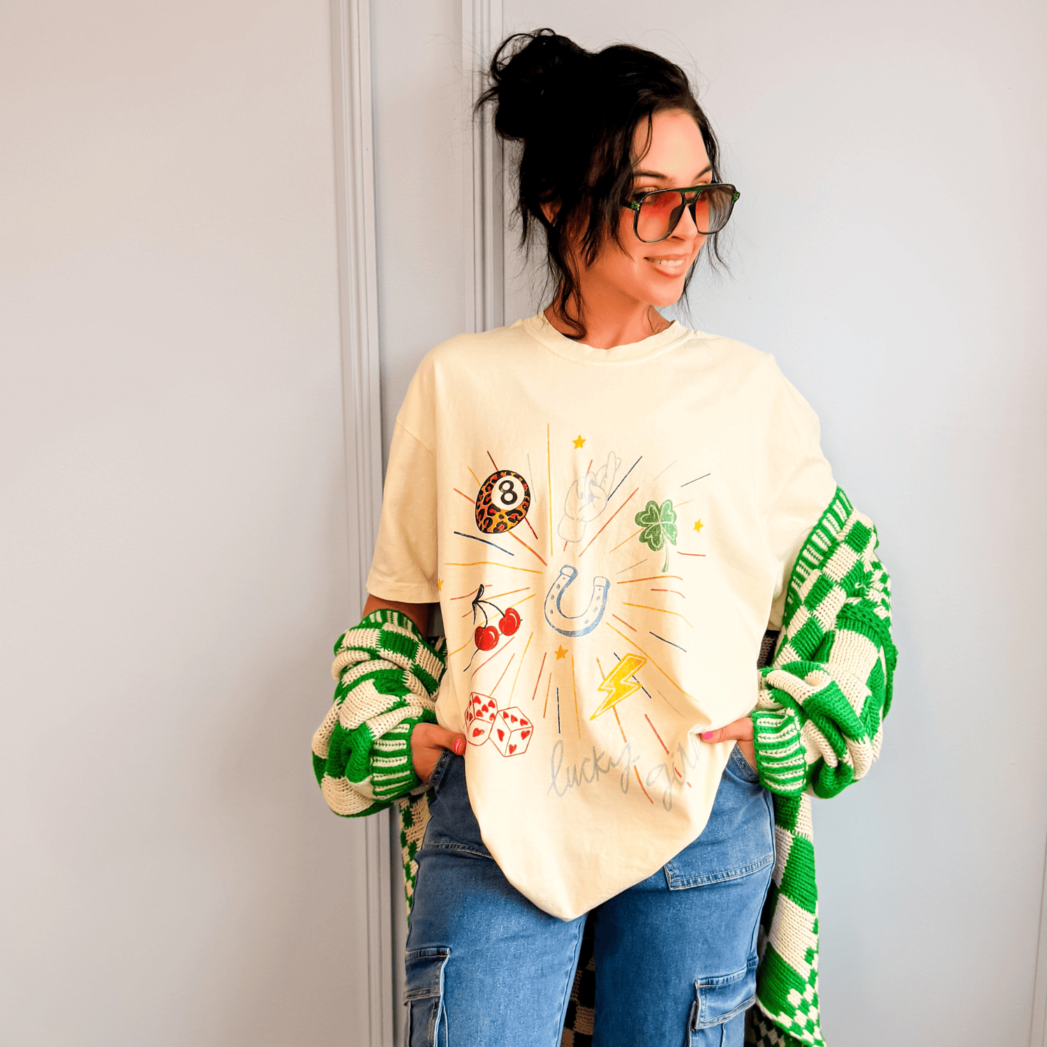 model wearing Lucky Girlz Tee