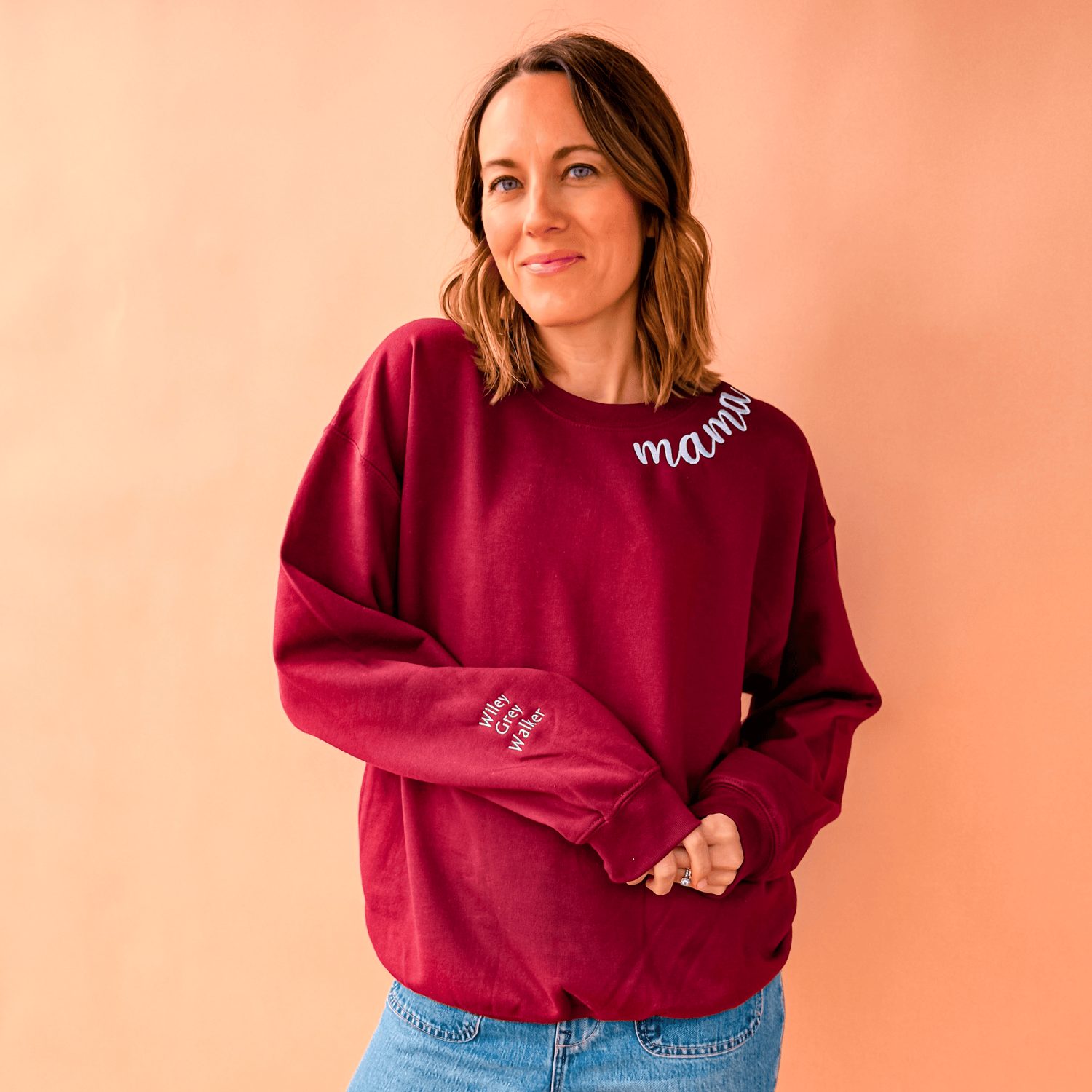 Custom Mama Embroidered Crewneck - Maroon