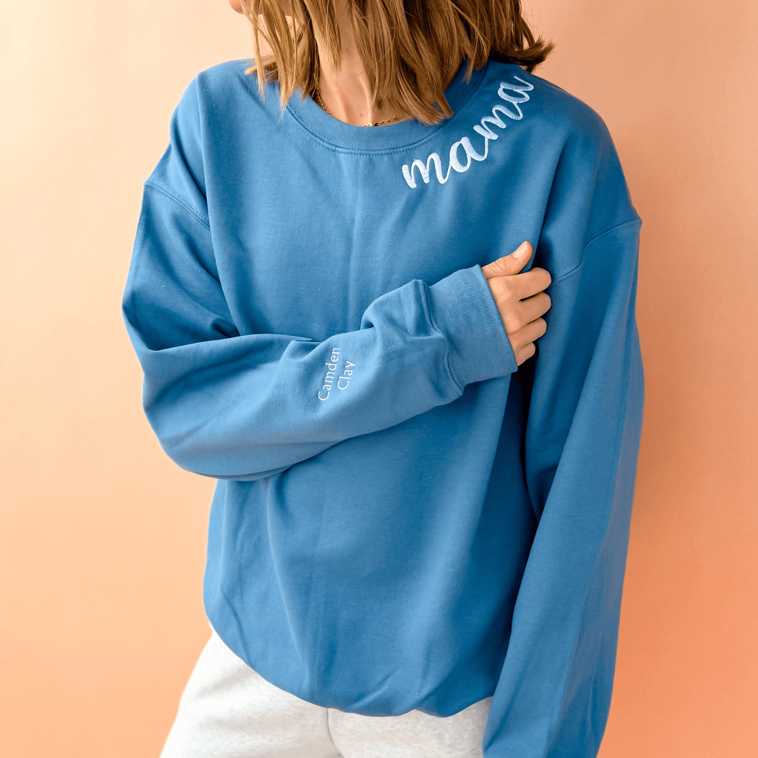 Custom Mama Embroidered Crewneck - Indigo Blue