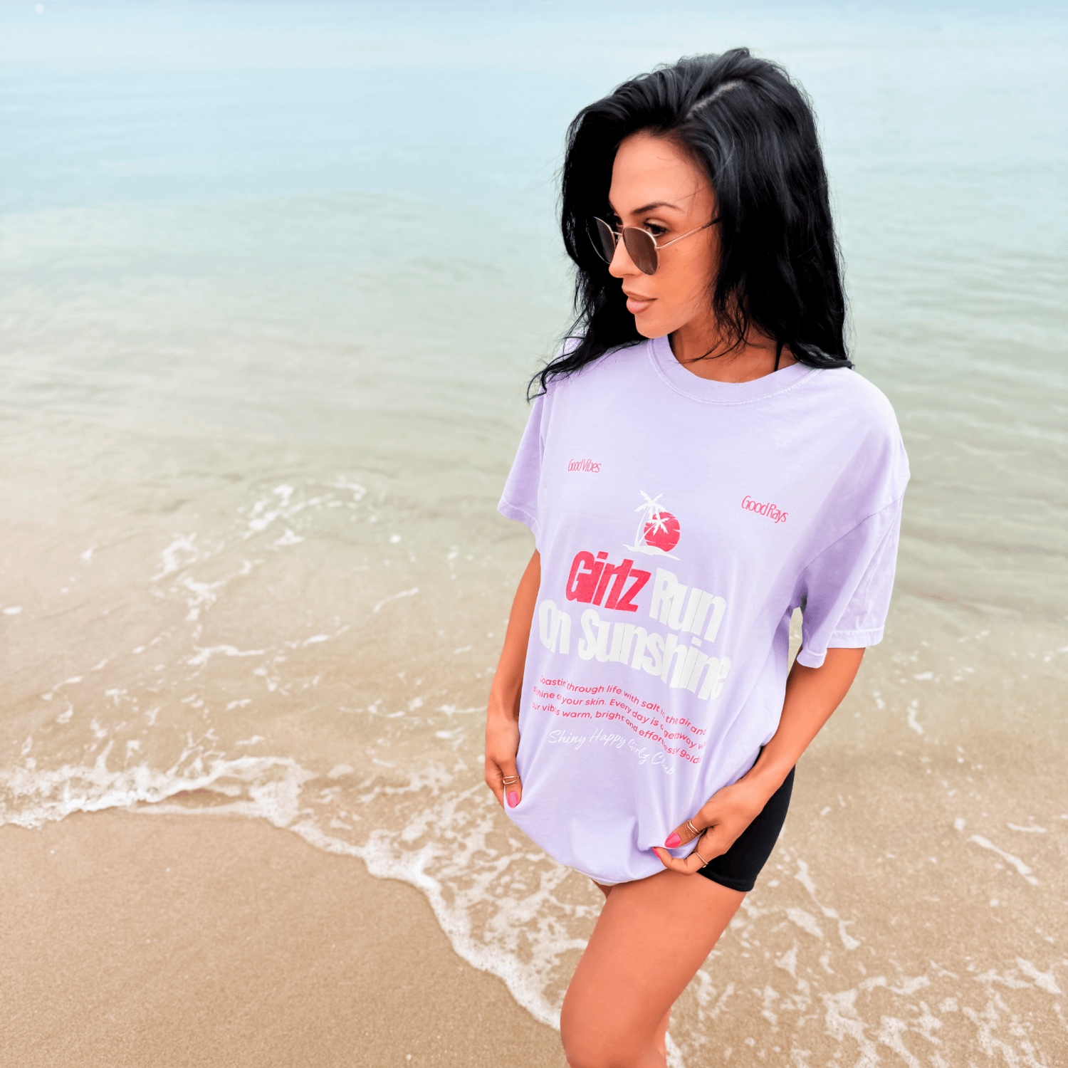 model wearing Girlz Run On Sunshine Tee
