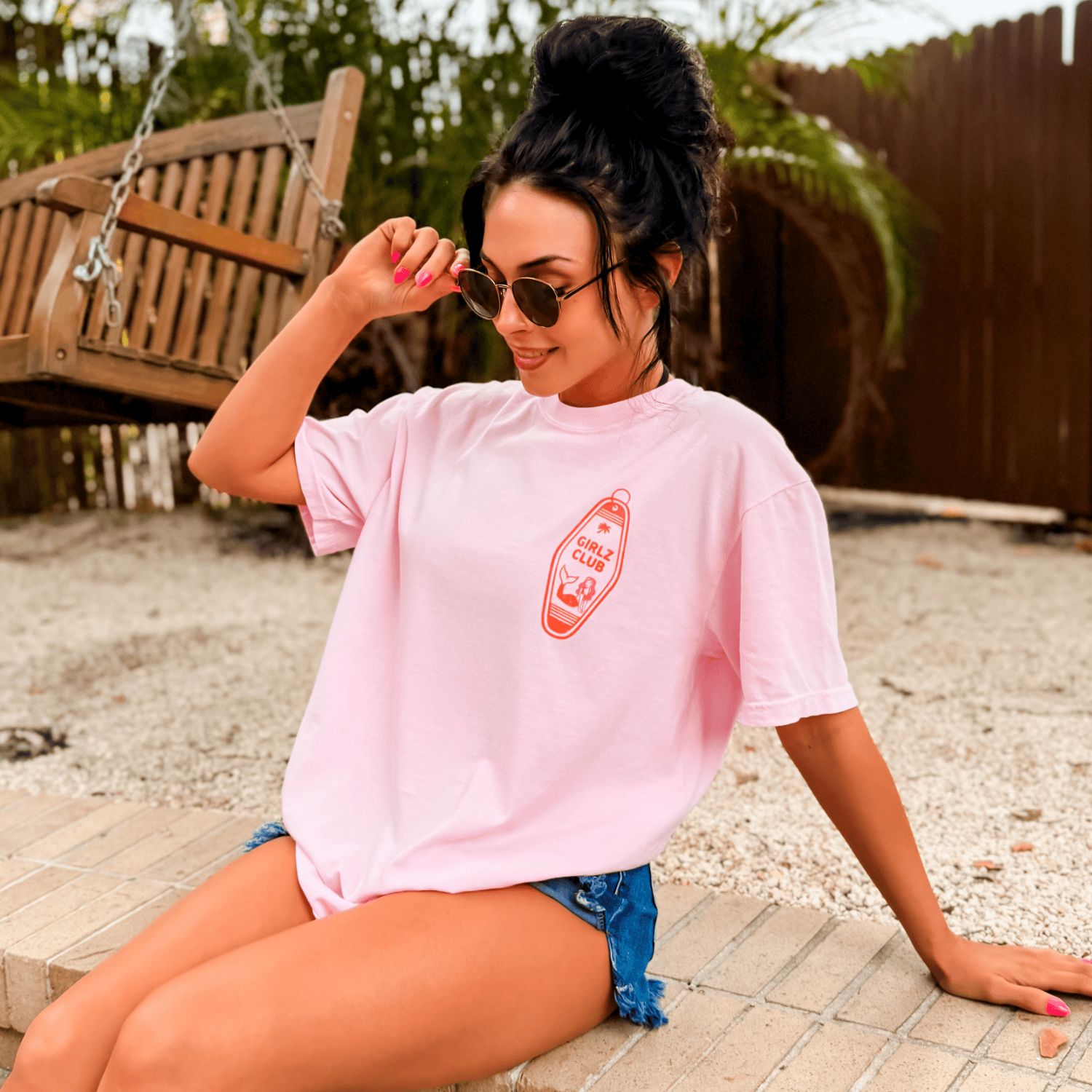 model wearing Girlz Club Motel Tee