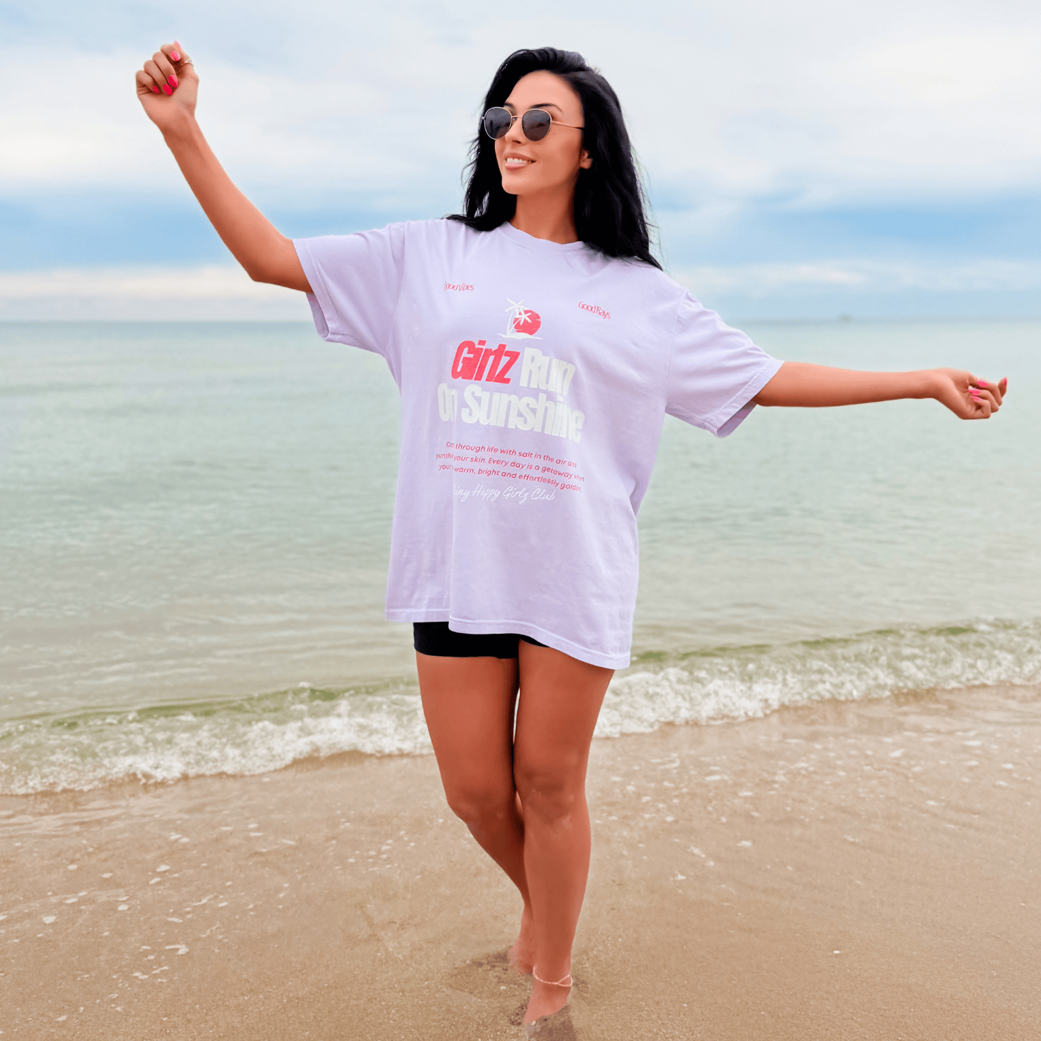 model wearing Girlz Run On Sunshine Tee