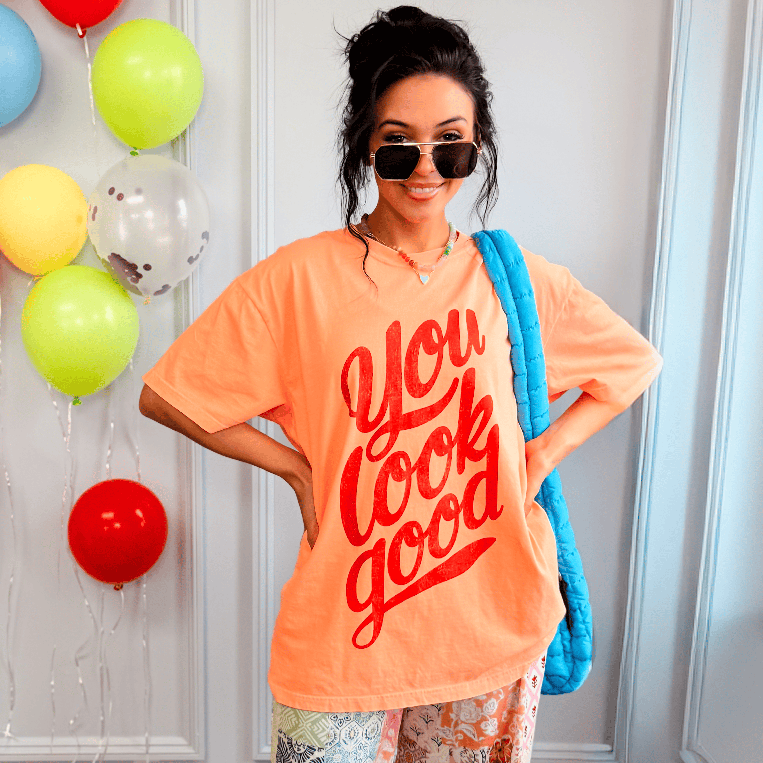 model wearing You Look Good Tee