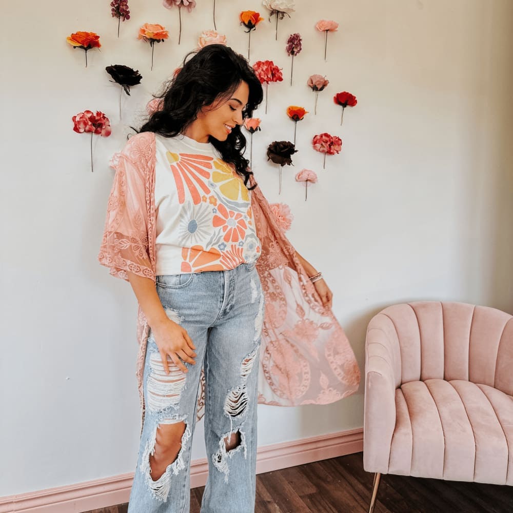 Colorful Retro Flowers Tee - NEW
