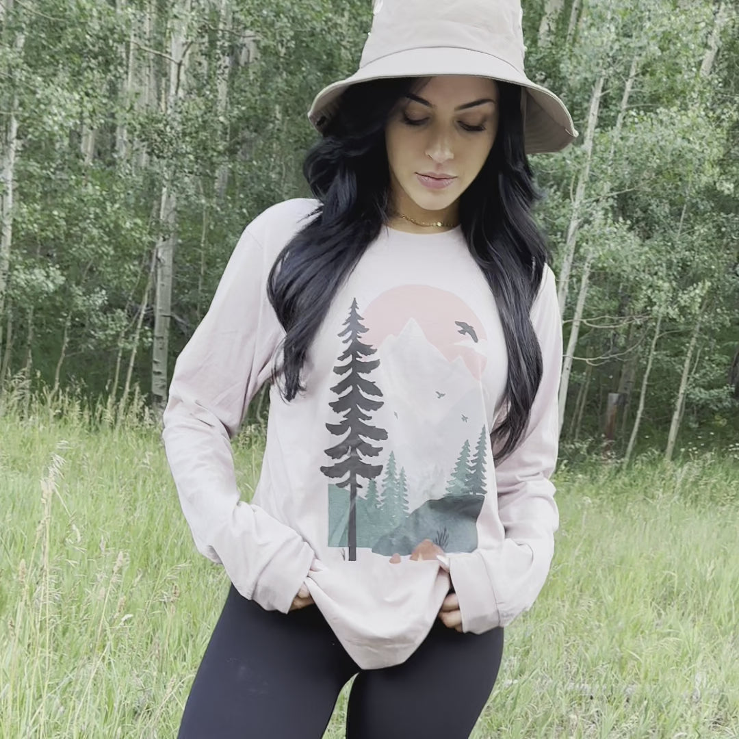 Forest Scene Long Sleeve - Pink Gravel