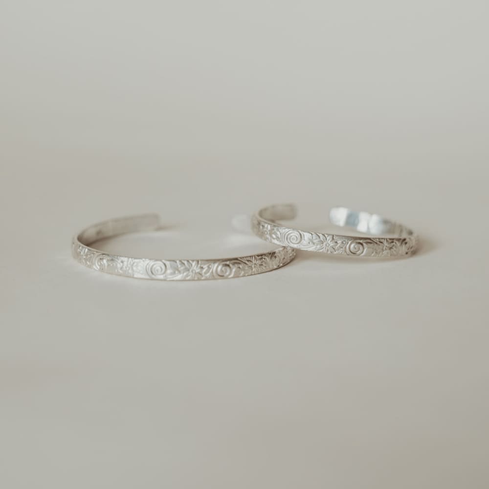 Silver Floral Personalized Baby Bangle