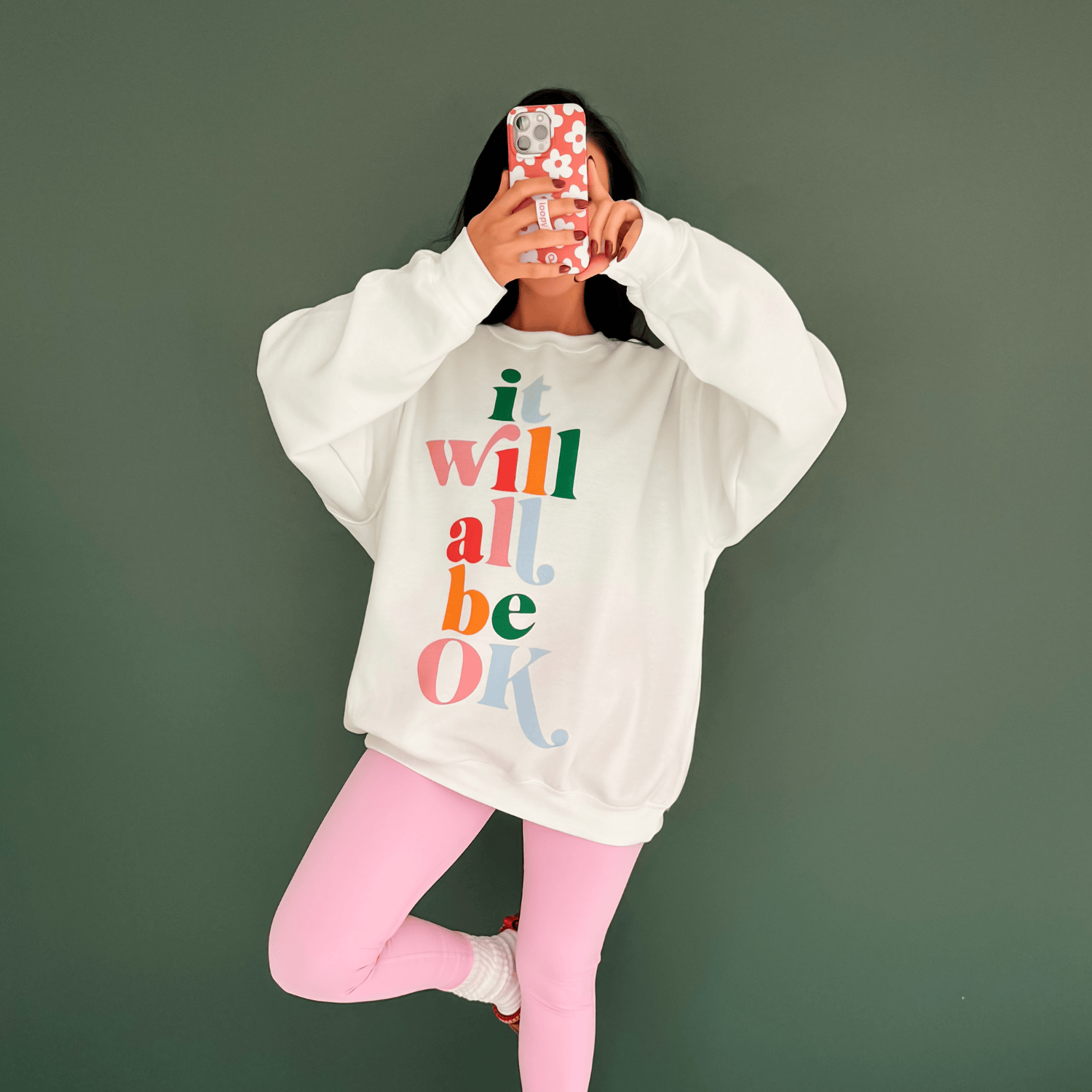 model wearing It Will All Be Ok Sweatshirt