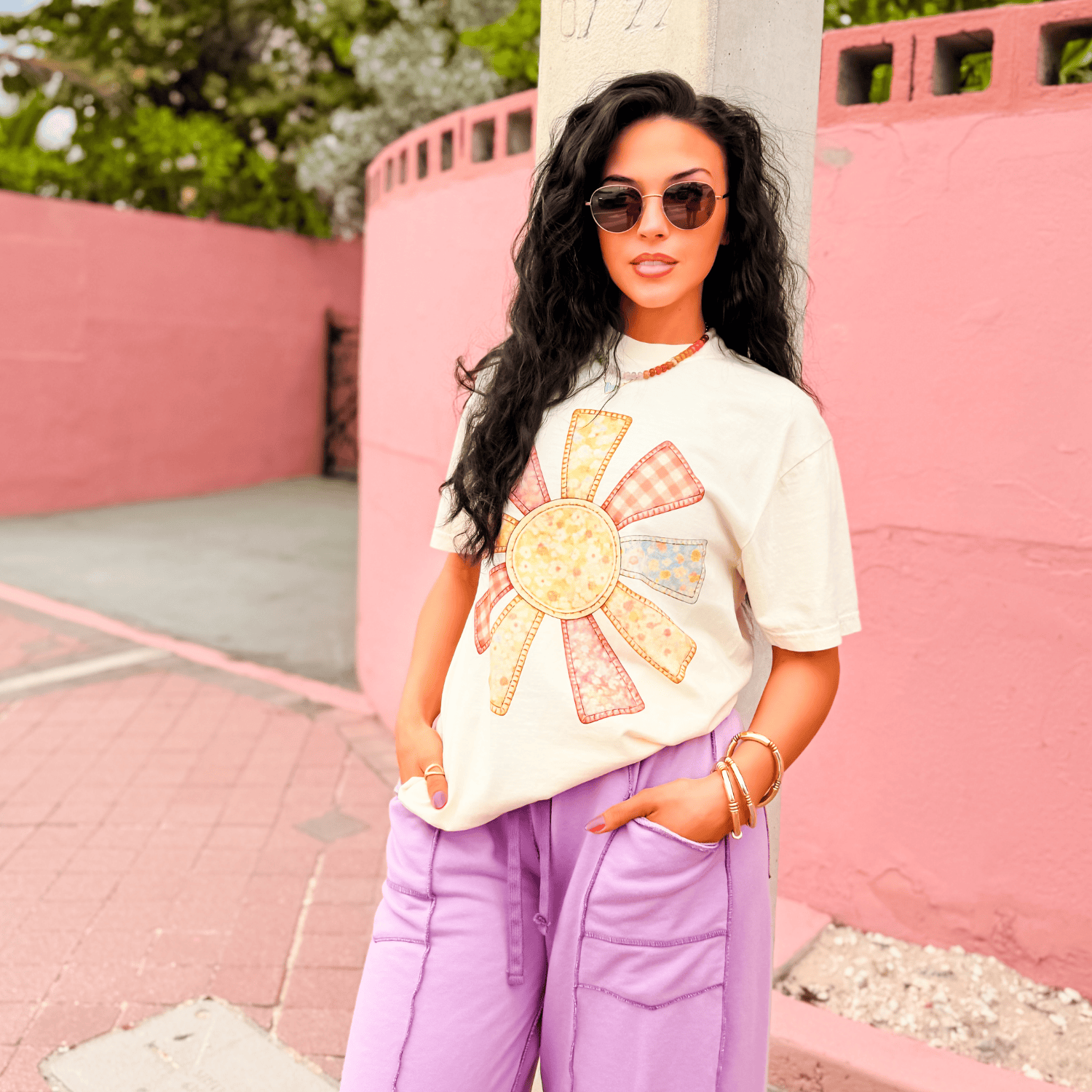 model wearing Quilted Sunshine Tee