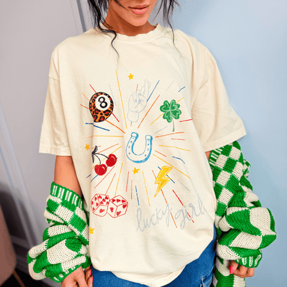 model wearing Lucky Girlz Tee