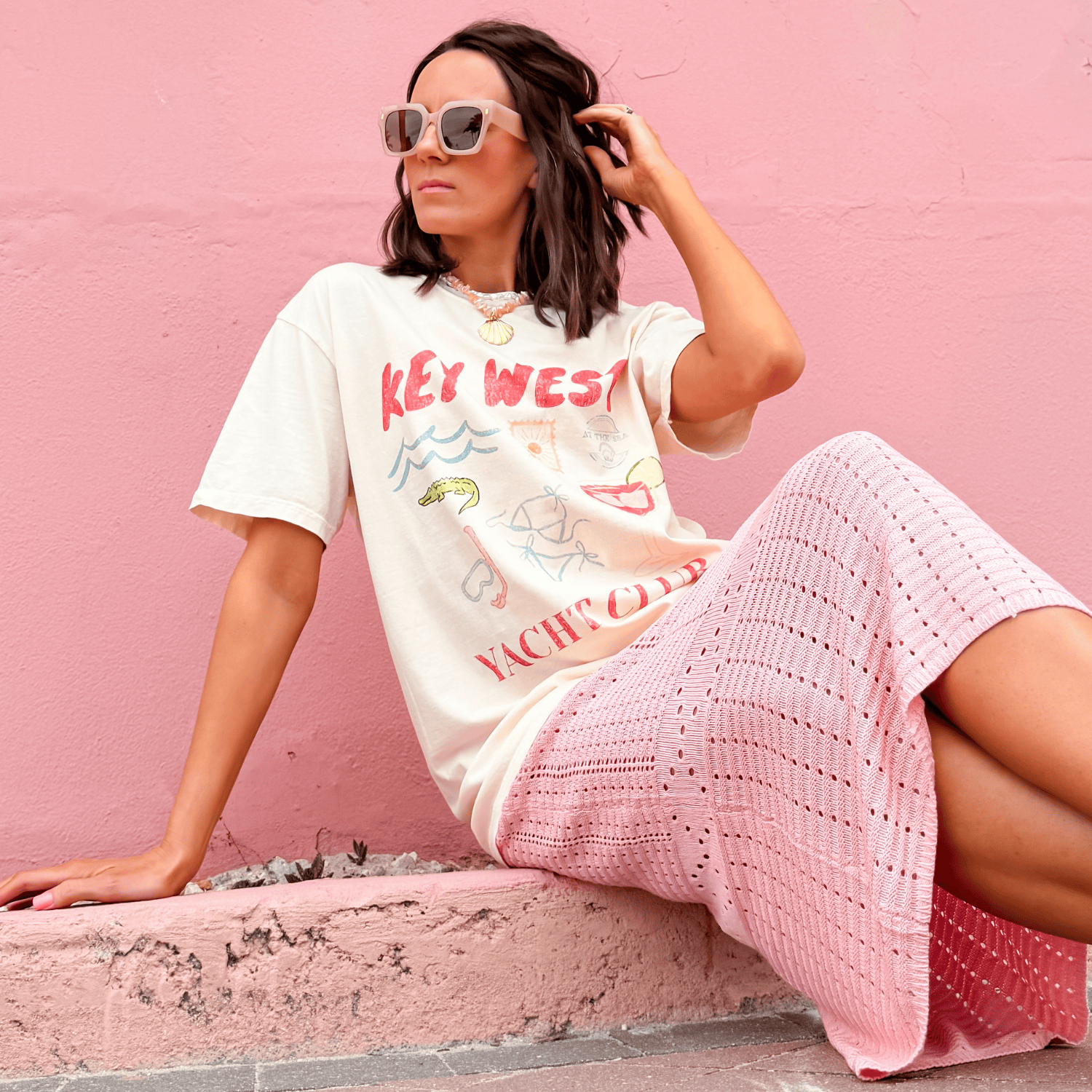 model wearing Key West Yacht Club Tee