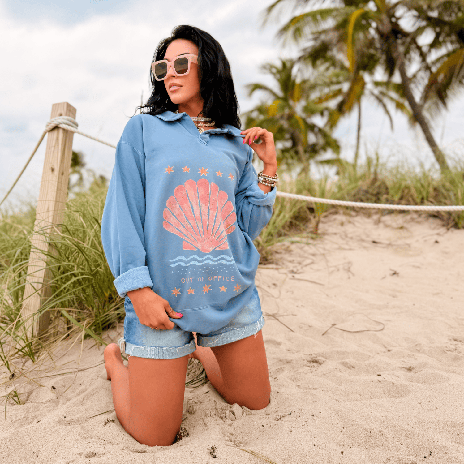 model wearing Out of Office Collegiate Crewneck