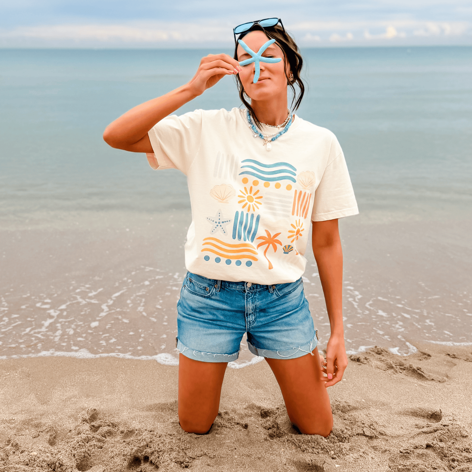 model wearing Beachy Bits Tee