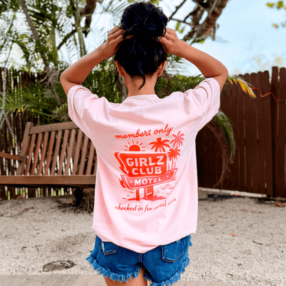 model wearing Girlz Club Motel Tee