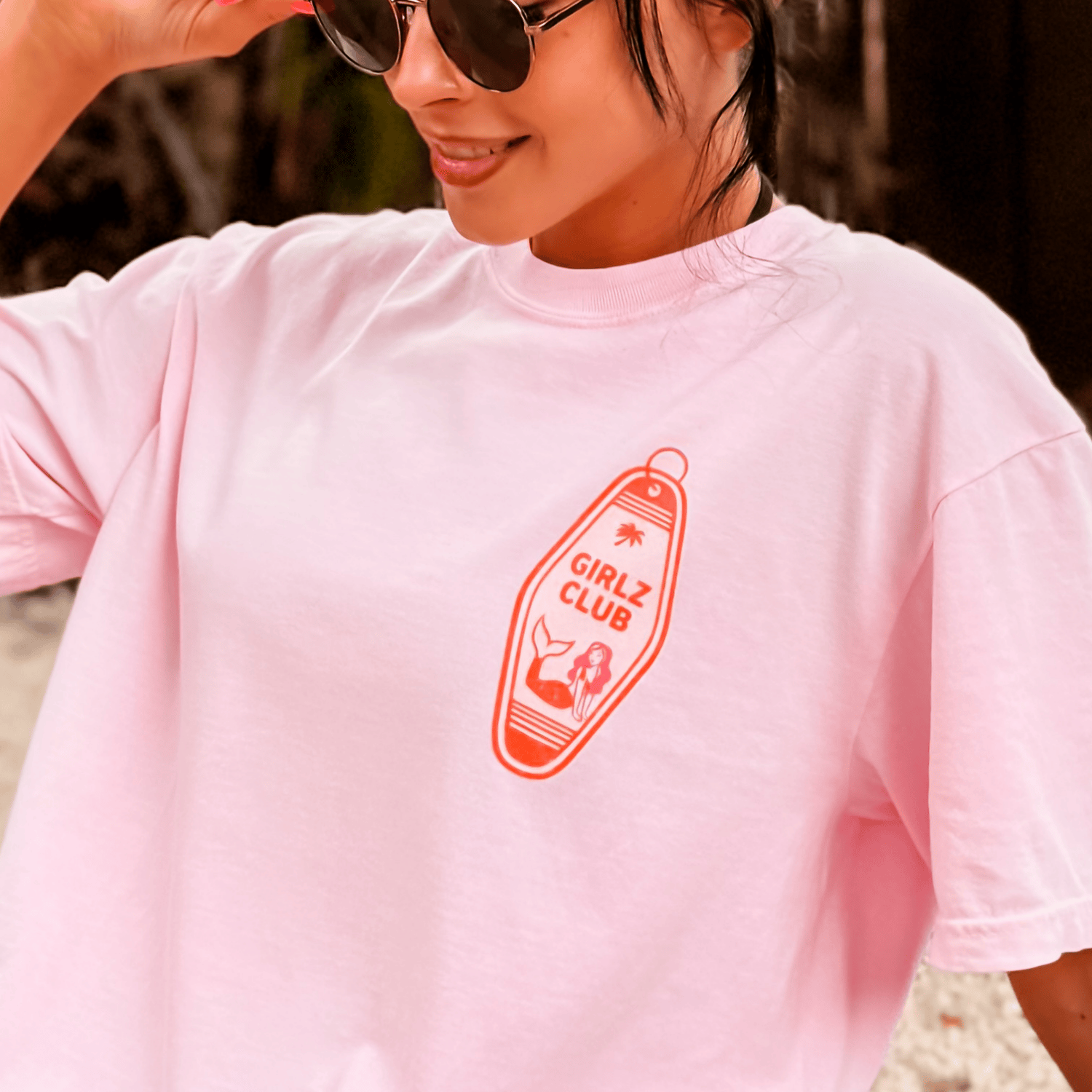 model wearing Girlz Club Motel Tee