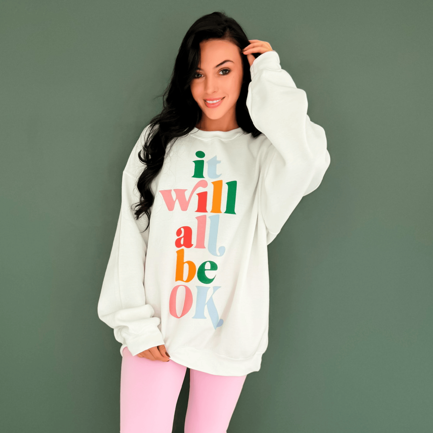 model wearing It Will All Be Ok Sweatshirt