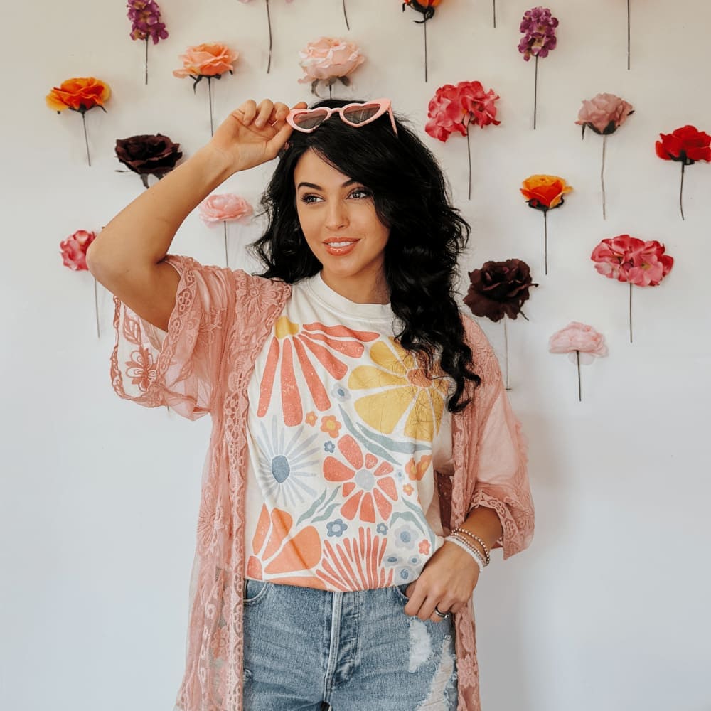 Colorful Retro Flowers Tee - NEW