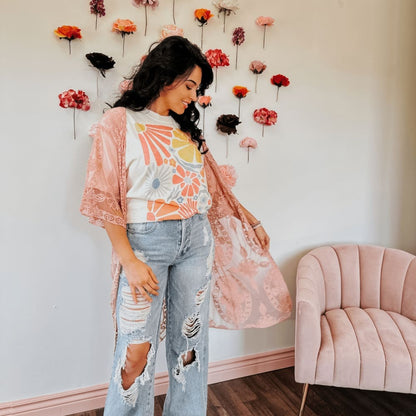 Colorful Retro Flowers Tee - NEW
