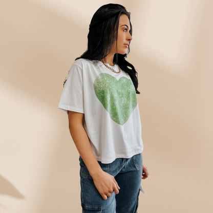 Green Heart Relaxed Boxy Crop - NEW