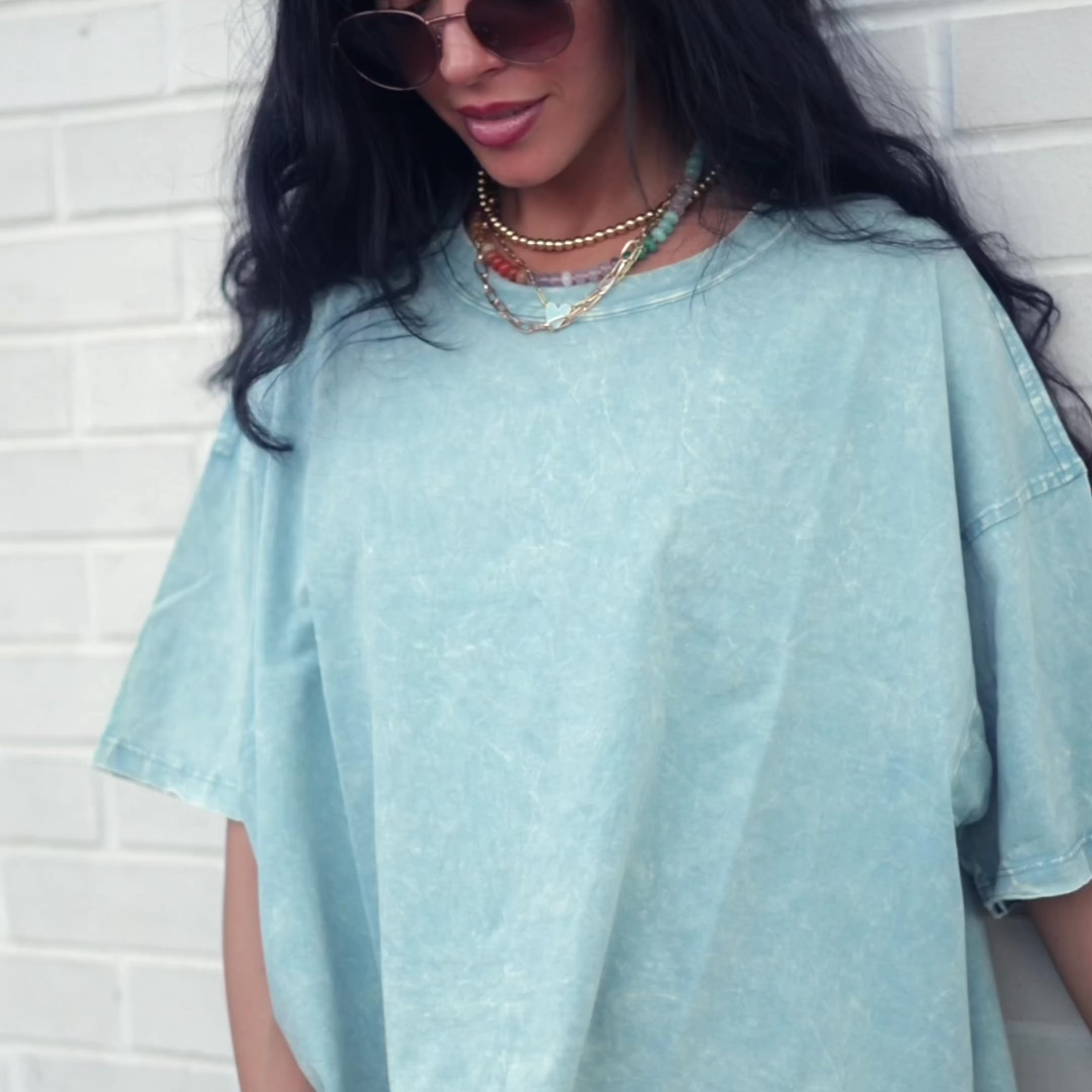 Miranda Oversized Cropped Tee - Dusty Blue