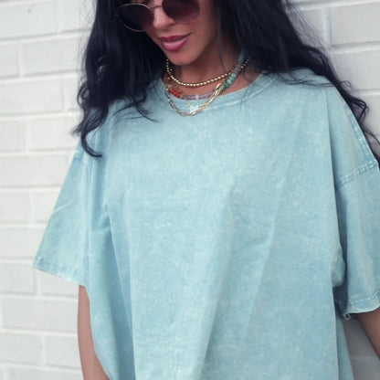 Miranda Oversized Cropped Tee - Dusty Blue
