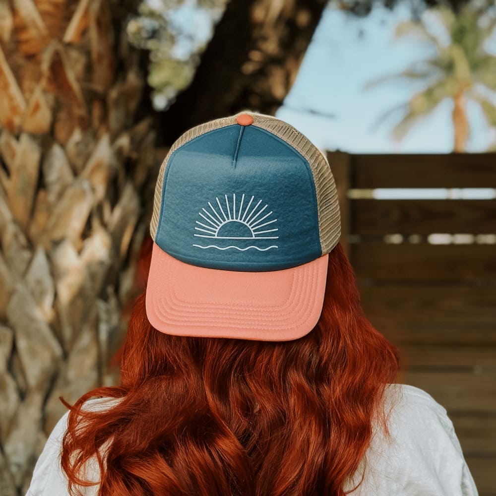 Sun and Waves Trucker Hat - Marine Salmon