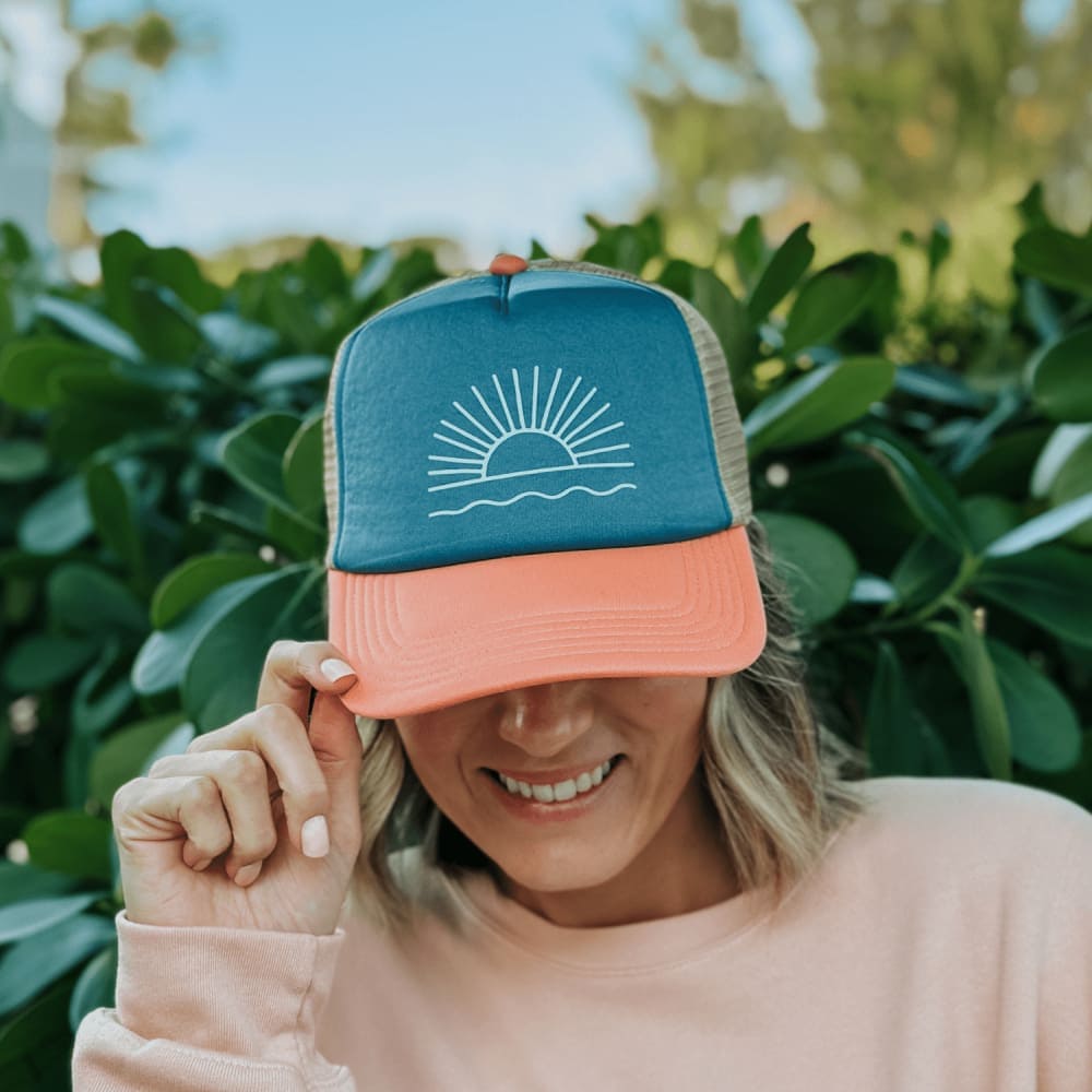 Sun and Waves Trucker Hat - Marine Salmon
