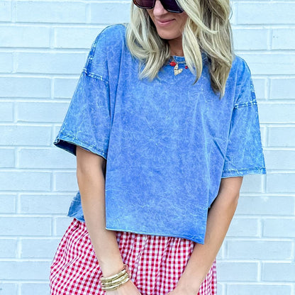 The Miranda Oversized Cropped Tee - Denim